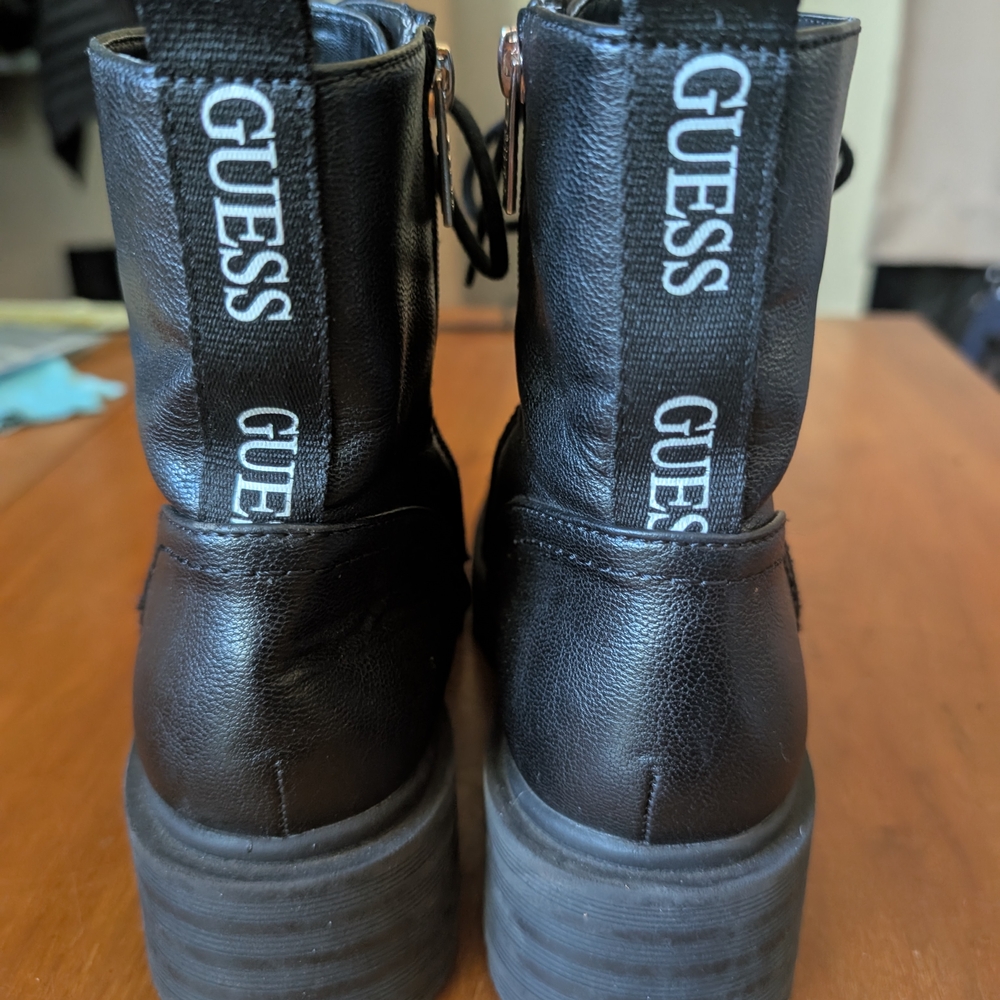 Guess Brand Black Combat Moto Boots with Rugged Sole - Picture 3 of 13